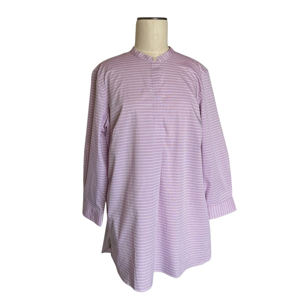 Duluth Trading Womens Wrinklefighter Tunic Shirt Size L Purple Stripe 3/4 Sleeve
